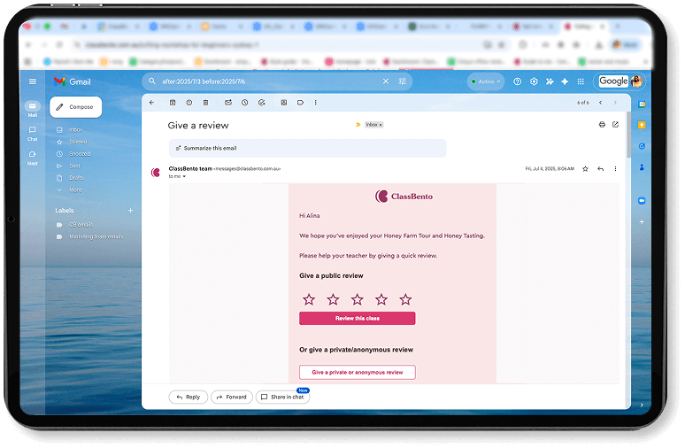 Automated review request emails after workshop sessions