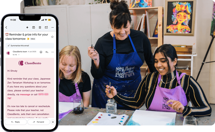 Automated transactional emails and SMS for workshops