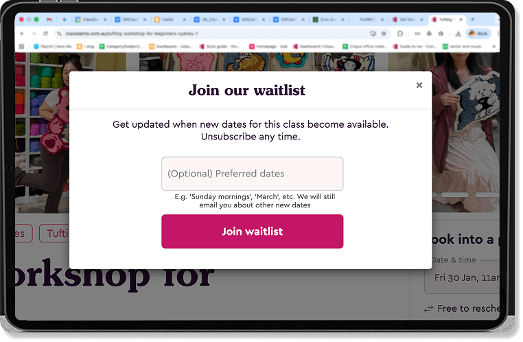 Smart waitlist notifications for fully booked workshops